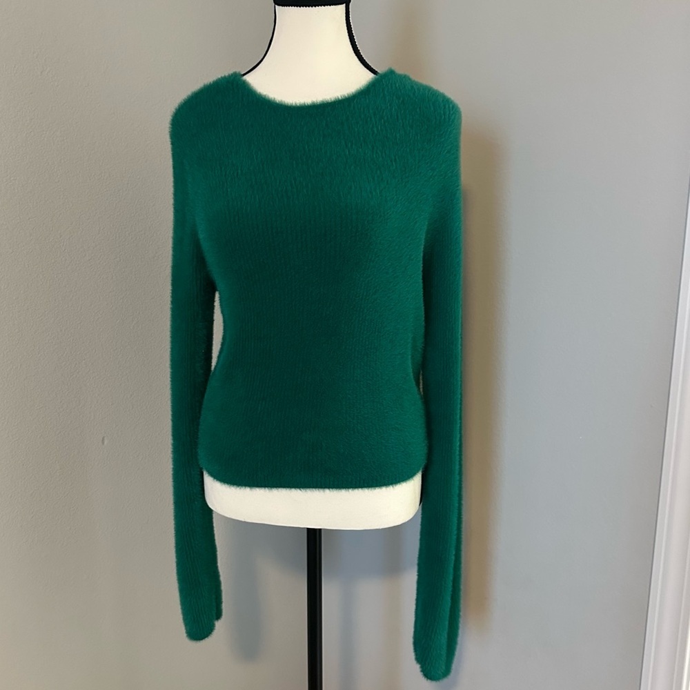 Aerie Green Fluffy 4‎ Ever Reversible Twist Sweater size Large NWOT